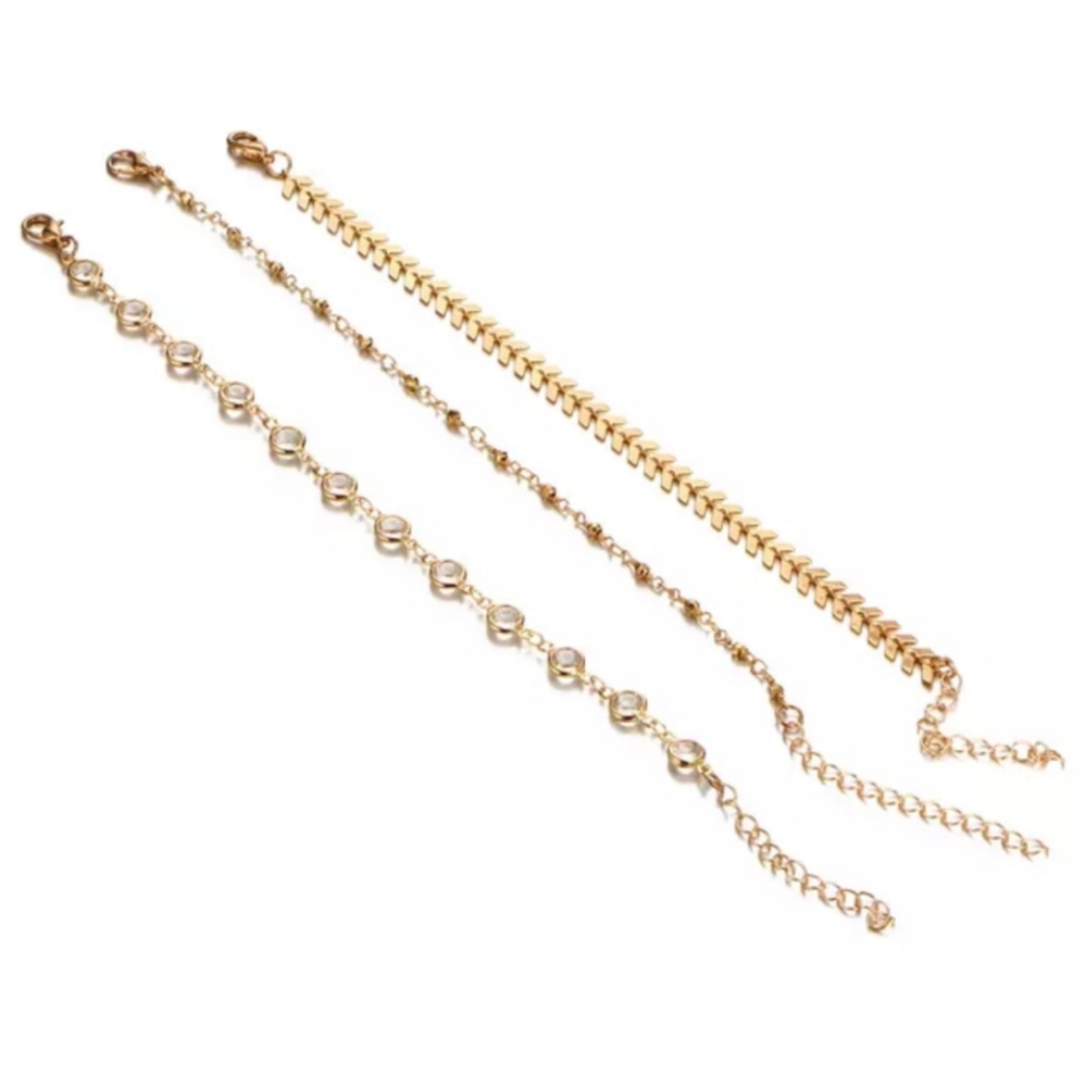 Gold and Crystal Anklet 3 pc. Set - Picture 2 of 5